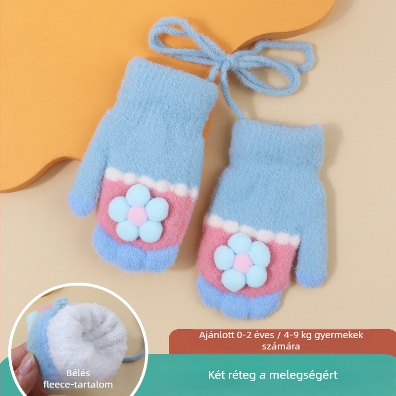 Kötött gyerek kesztyű fleece béléssel, rajzfilm mintával, uniszex, 0-2 évesek