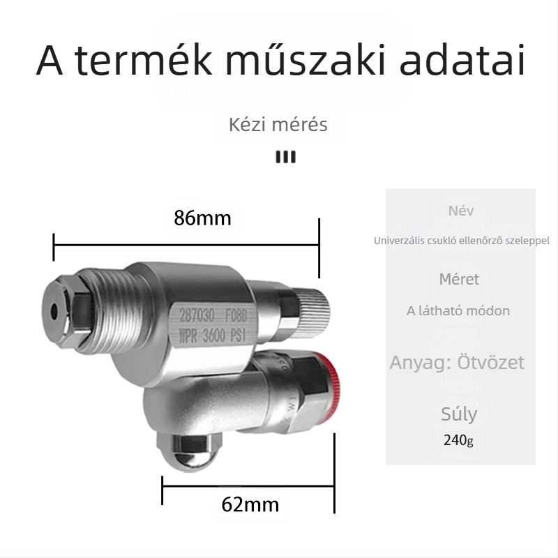 Magasnyomású légmentes permetezőpisztoly univerzális csuklós kapcsolattal, záró szelep, modell JZF01, hosszabbító rúd és adapter