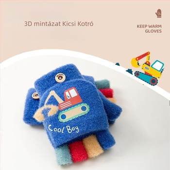 Gyerekek téli kesztyűje karikatúra mintával, félujjas stílus, kötött akril szálból, hőszigetelő meleg, gyerekeknek, tél és ősz
