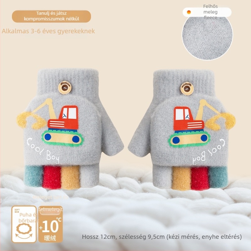 Gyerekek téli kesztyűje karikatúra mintával, félujjas stílus, kötött akril szálból, hőszigetelő meleg, gyerekeknek, tél és ősz