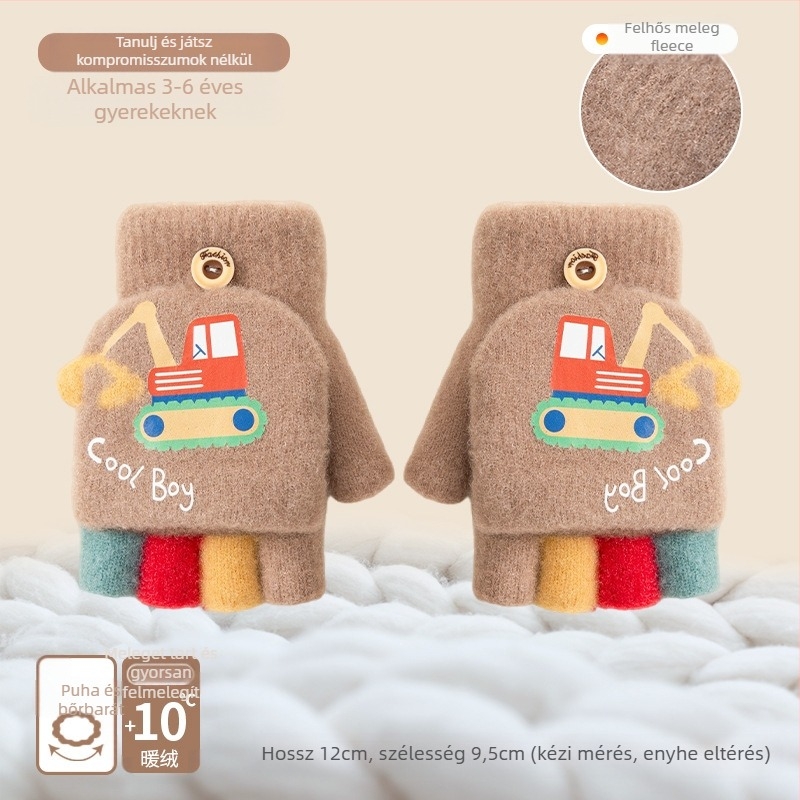 Gyerekek téli kesztyűje karikatúra mintával, félujjas stílus, kötött akril szálból, hőszigetelő meleg, gyerekeknek, tél és ősz