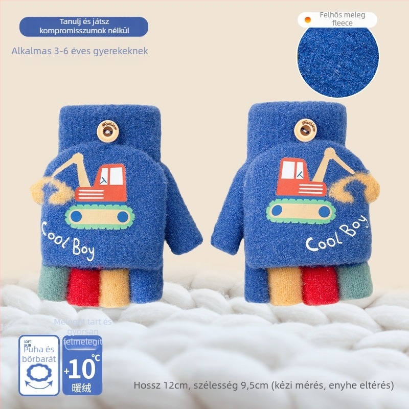 Gyerekek téli kesztyűje karikatúra mintával, félujjas stílus, kötött akril szálból, hőszigetelő meleg, gyerekeknek, tél és ősz