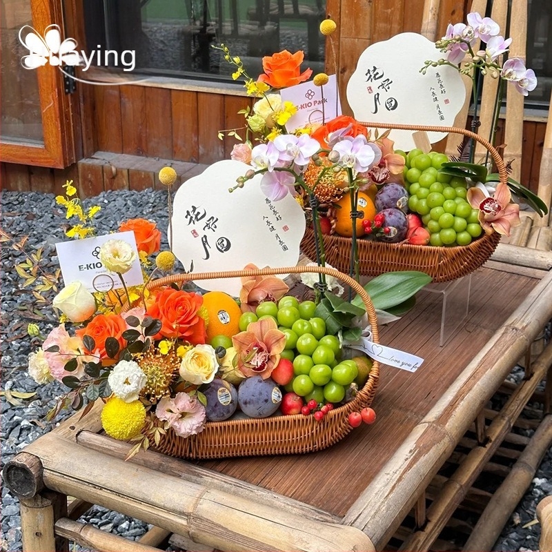 Kézzel készített kosár gyümölcsök és tojások számára francia vidéki stílusban, imitációs rattan, ajándékcsomagolás (Material: Willow/straw; Process: Handmade packaging; Packing level: 1)