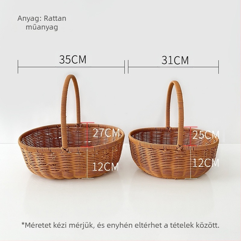 Kézzel készített kosár gyümölcsök és tojások számára francia vidéki stílusban, imitációs rattan, ajándékcsomagolás (Material: Willow/straw; Process: Handmade packaging; Packing level: 1)