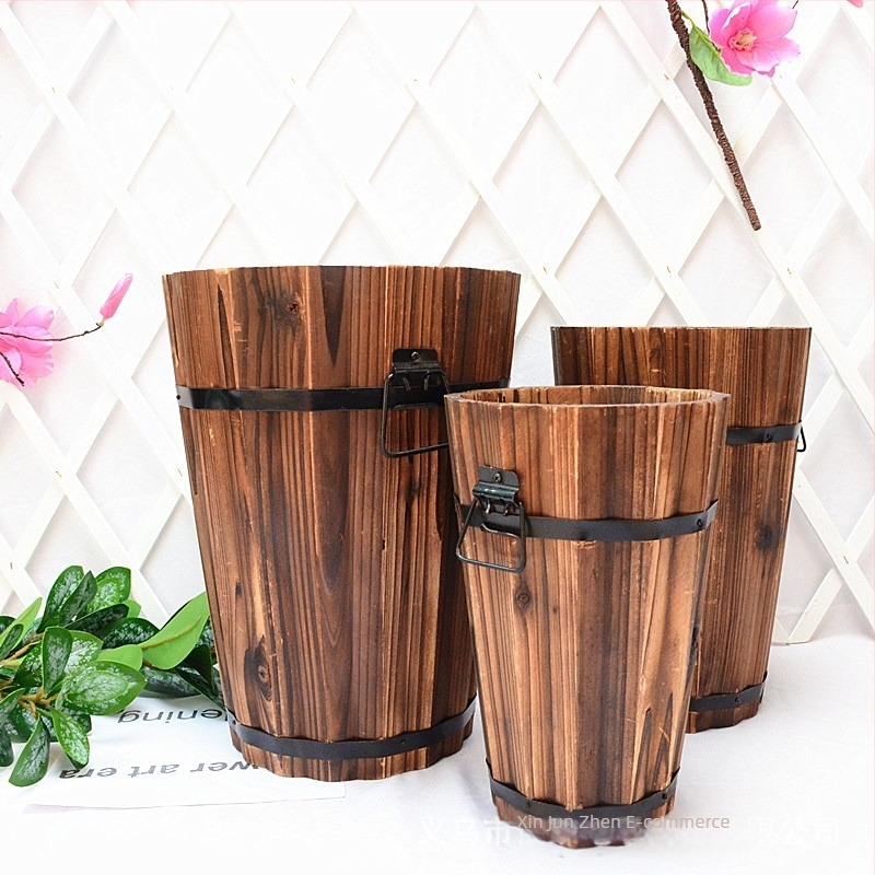 Fából készült pozsgás növények edénye, kézzel készített, vidéki retro stílus, alkalmas pozsgásokhoz, márka Jun Zhen