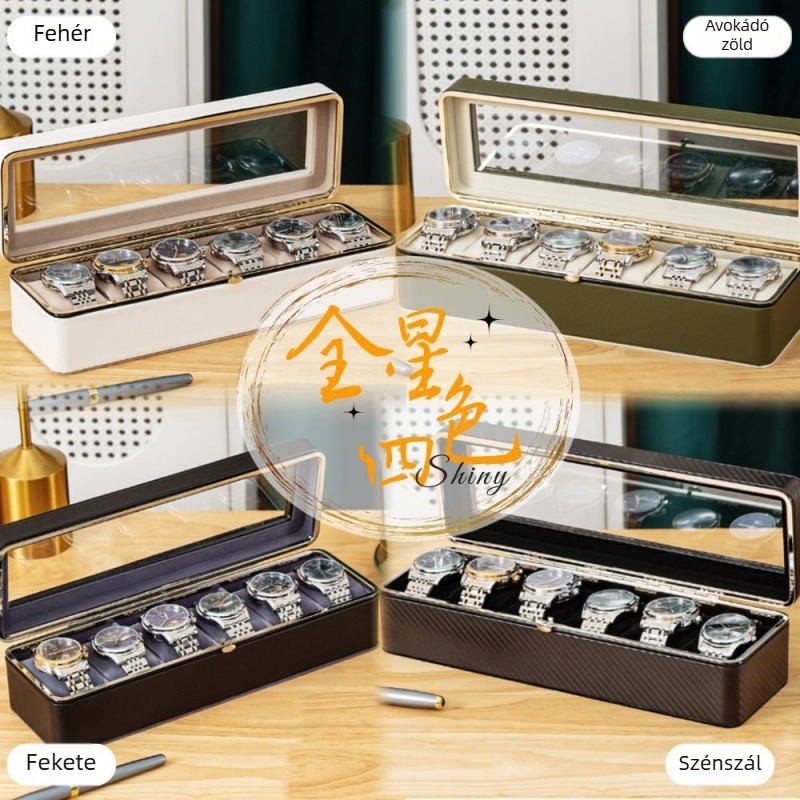 Bőr óratároló doboz átlátszó tokkal és logónyomtatással – 12 darabos készlet, nem importált, testreszabás elérhető, 2024 tavasza