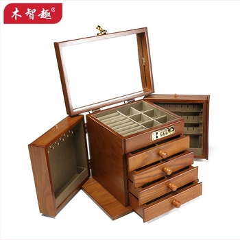 Fából készült ékszerdoboz zárható rekeszekkel, 18L kapacitással, virágos mintával