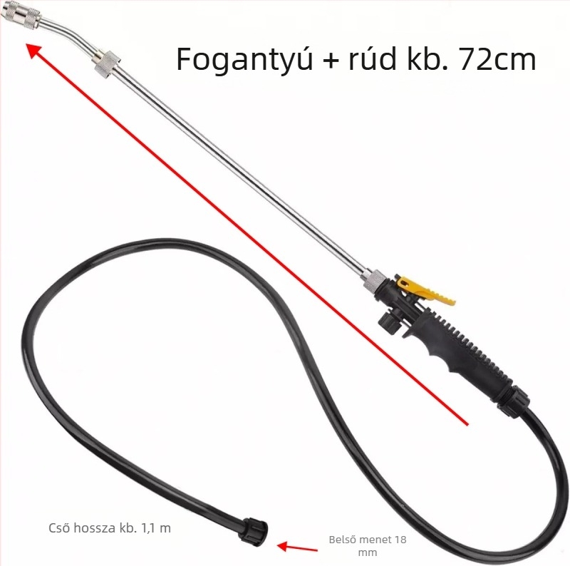 Rozsdamentes acélból készült hosszú tisztító rúdhoz csatlakozó tömlővel, állítható atomizáló permetező mezőgazdaságra, kertre és háztartásba