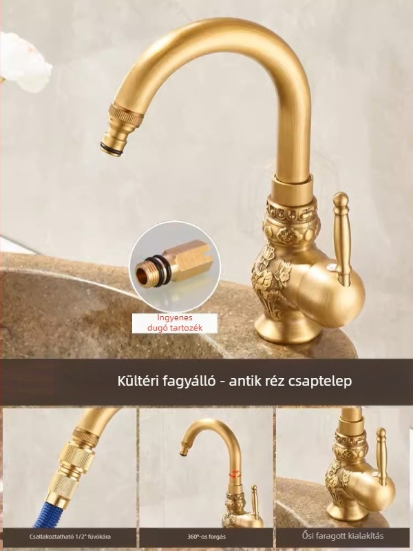 Kültéri kertcsap – Antik sorozat (sárgaréz, kerámiás patron, működési hőmérséklet 0–80°C)
