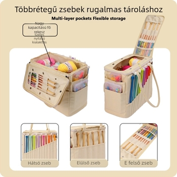 Eb Series Vászon Kocka Formájú Tároló Táska Horgoláshoz és Fonalakhoz – Nagy Kapacitású Szervező