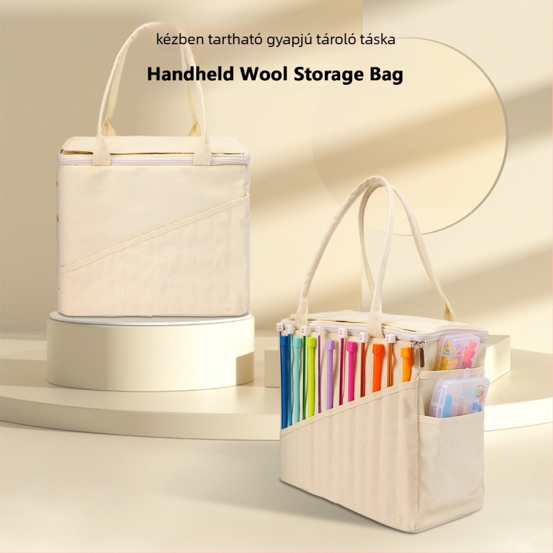 Eb Series Vászon Kocka Formájú Tároló Táska Horgoláshoz és Fonalakhoz – Nagy Kapacitású Szervező