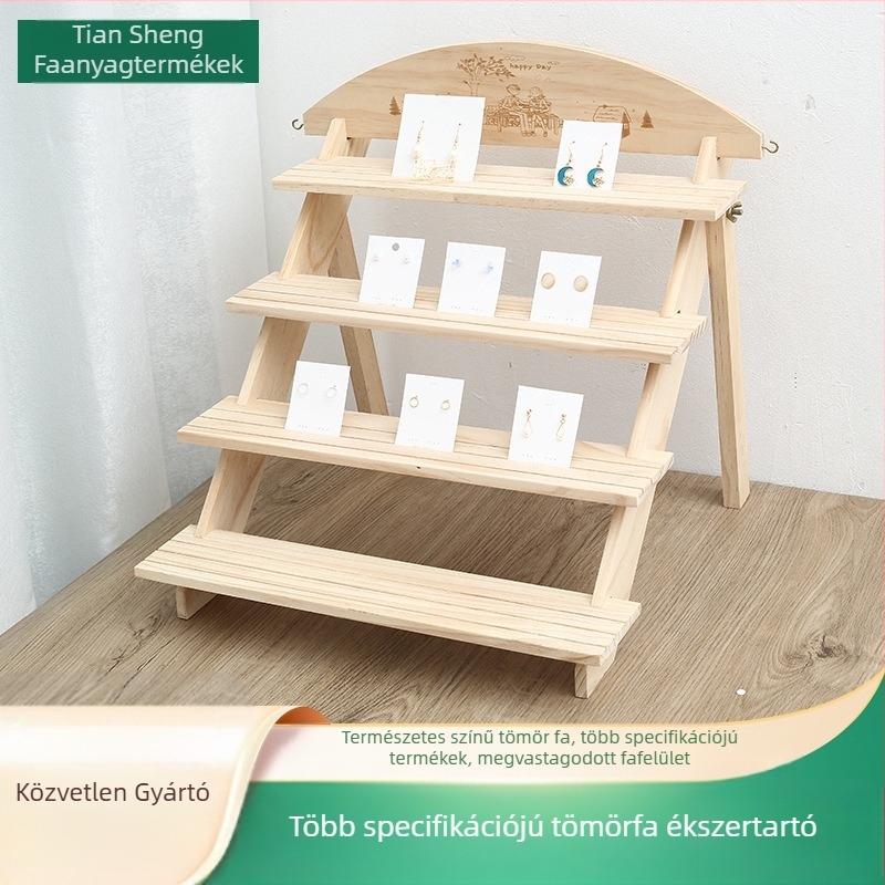 Fából készült asztali ékszertartó, négyemeletes polc, fenyőfa, modern minimalist stílus, modell New Folder 6