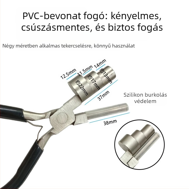 Többfunkciós fogó 3- és 6-szegmens fejjel, nylon markolattal, sodrás és formázás funkciókkal; német stílus; súly 0.55