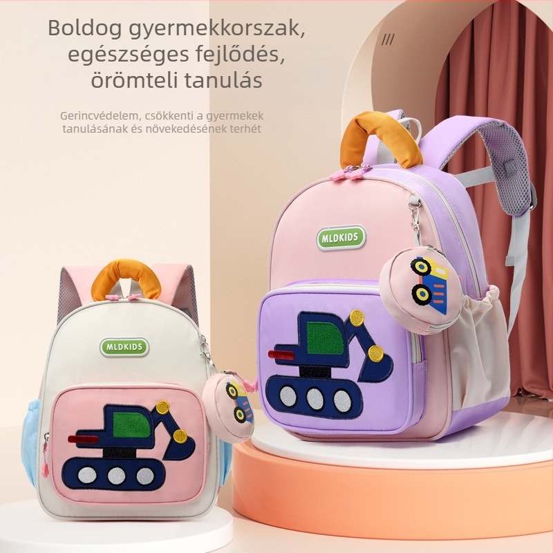 Gyerek hátizsák aranyos karikatúra exkavátor mintával (Oxford anyag; ívelt vállpántok; poliészter bélés; lélegző és kopásálló)