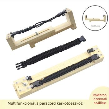 Esőernyő zsinór szövő eszköz, paracord jig fa kerettel, állítható karkötő szövés