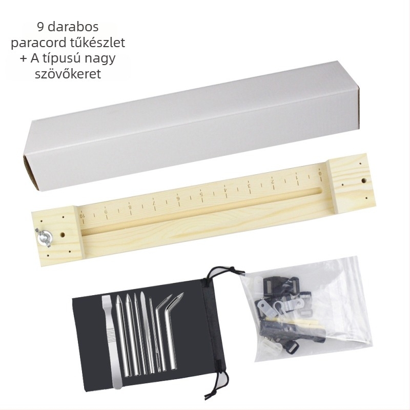 Esőernyő zsinór szövő eszköz, paracord jig fa kerettel, állítható karkötő szövés