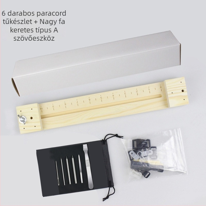 Esőernyő zsinór szövő eszköz, paracord jig fa kerettel, állítható karkötő szövés
