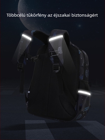 Vászonnal készült iskolatáska, vízálló, fényvisszaverő csíkok, nagy kapacitás, görbült vállpántok