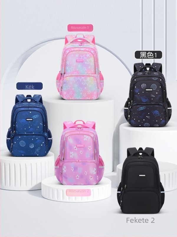 Vászonnal készült iskolatáska, vízálló, fényvisszaverő csíkok, nagy kapacitás, görbült vállpántok