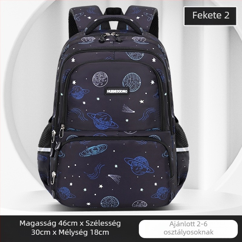 Vászonnal készült iskolatáska, vízálló, fényvisszaverő csíkok, nagy kapacitás, görbült vállpántok