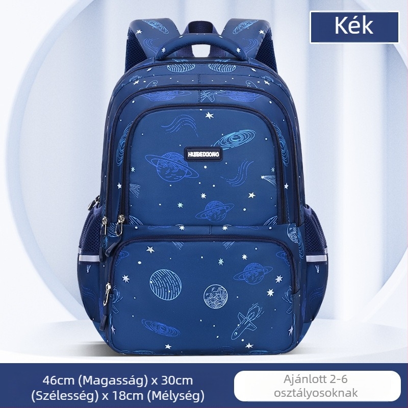 Vászonnal készült iskolatáska, vízálló, fényvisszaverő csíkok, nagy kapacitás, görbült vállpántok