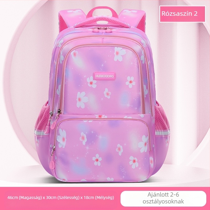 Vászonnal készült iskolatáska, vízálló, fényvisszaverő csíkok, nagy kapacitás, görbült vállpántok