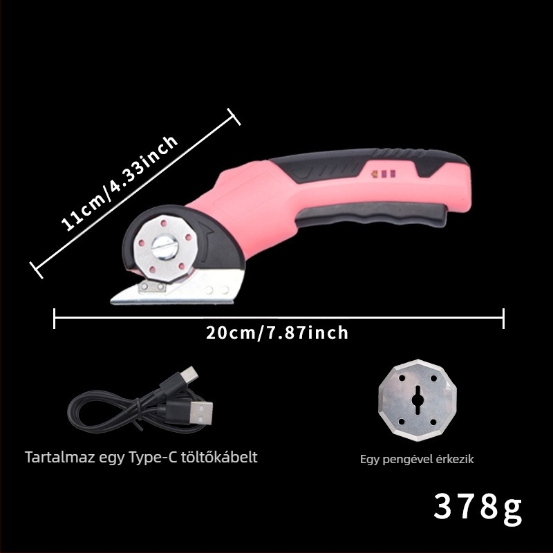 Textil- és bőrruha vágó elektromos olló, újratölthető lítium akkumulátor, 3,6V, gyors vágás