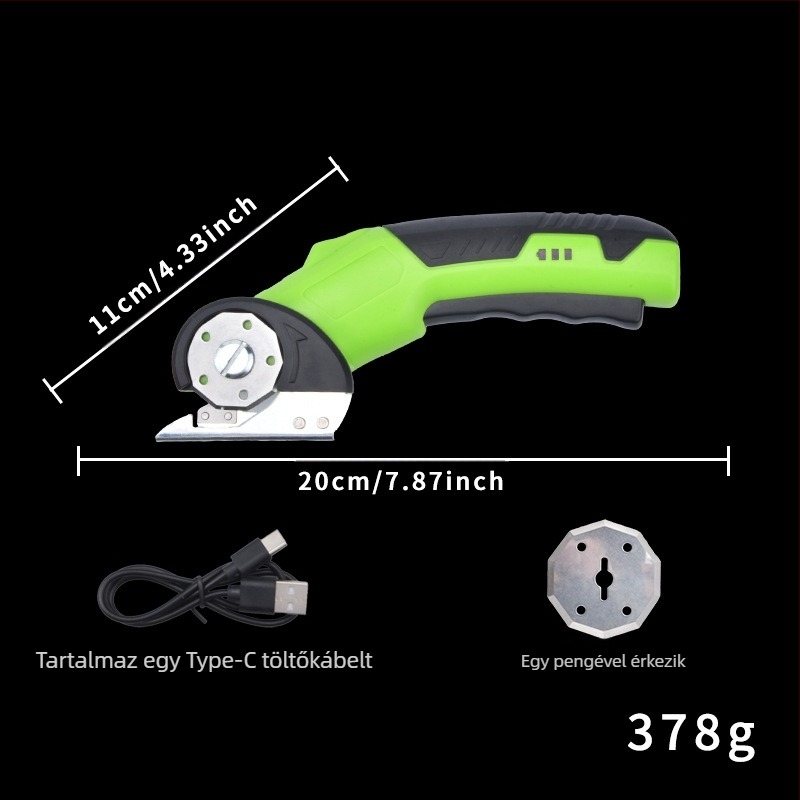 Textil- és bőrruha vágó elektromos olló, újratölthető lítium akkumulátor, 3,6V, gyors vágás