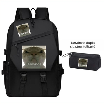 Hátizsák nagyfejű macska kifejezéssel és görbe szájjal - semleges nemek számára, 5-6 osztályos tanulók számára, Oxford vászon, gyerekes és aranyos stílus, 2024 ősz