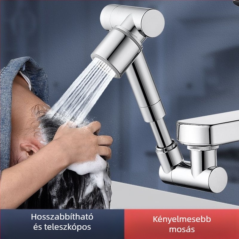 Mosogatóhoz készült mechanikus karú csap, 1440°-os forgatható kiömlő, ötvözet test, egykaros működtetés, elektroplattált felület, 0-80°C működési tartomány