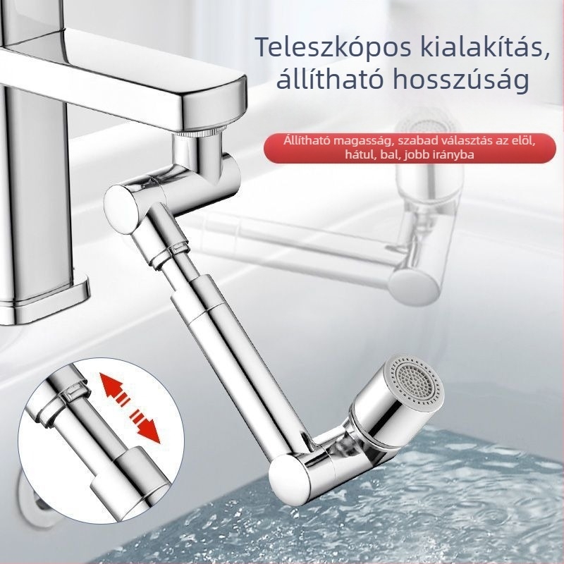 Mosogatóhoz készült mechanikus karú csap, 1440°-os forgatható kiömlő, ötvözet test, egykaros működtetés, elektroplattált felület, 0-80°C működési tartomány
