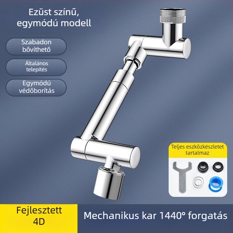 Mosogatóhoz készült mechanikus karú csap, 1440°-os forgatható kiömlő, ötvözet test, egykaros működtetés, elektroplattált felület, 0-80°C működési tartomány