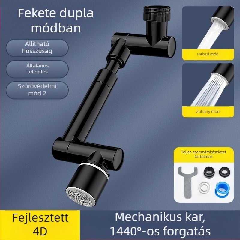Mosogatóhoz készült mechanikus karú csap, 1440°-os forgatható kiömlő, ötvözet test, egykaros működtetés, elektroplattált felület, 0-80°C működési tartomány