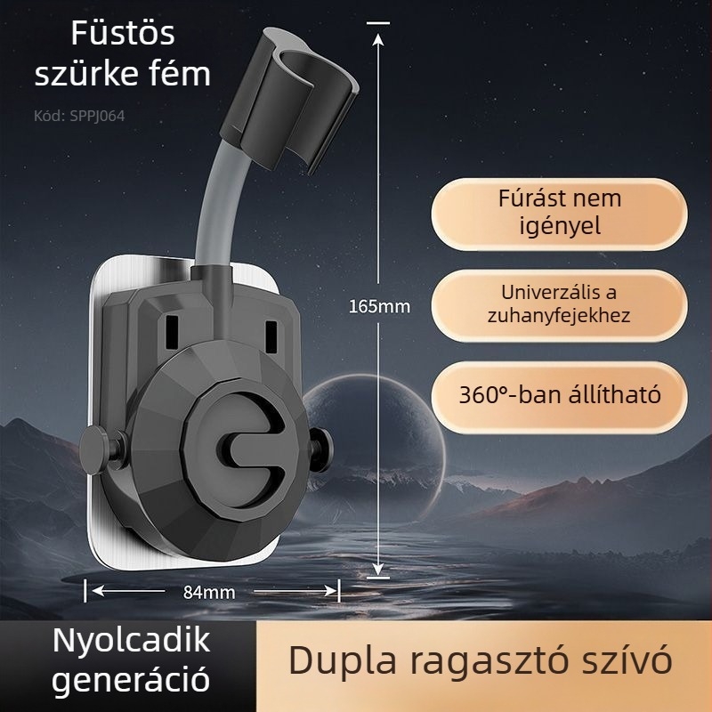 Fúrás nélküli, univerzális zuhanyfej tartó szívófejjel, állítható fürdőszobai tartó, ABS anyag, elektroplakolt felület