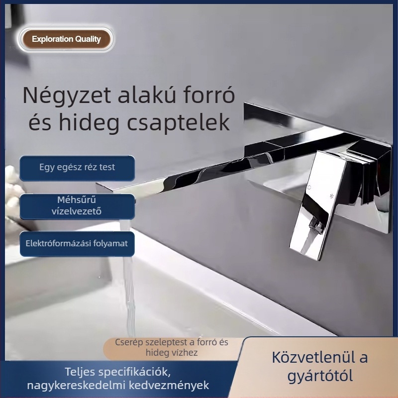 Beépített réz zuhany- és mosdócsaptelek készlet, falra szerelhető, kerámiás szeleppel, kettős szerkezet, elektroplatt felület