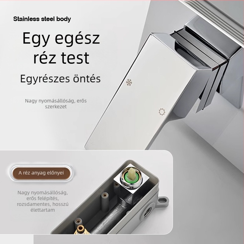 Beépített réz zuhany- és mosdócsaptelek készlet, falra szerelhető, kerámiás szeleppel, kettős szerkezet, elektroplatt felület