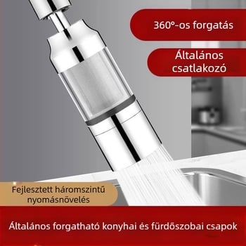 Konyhai csapfilter – cilindrikus fröccsenésgátló fej, rozsdamentes acél, csiszolt felület, forgó felszerelés, egységtestű kivitel