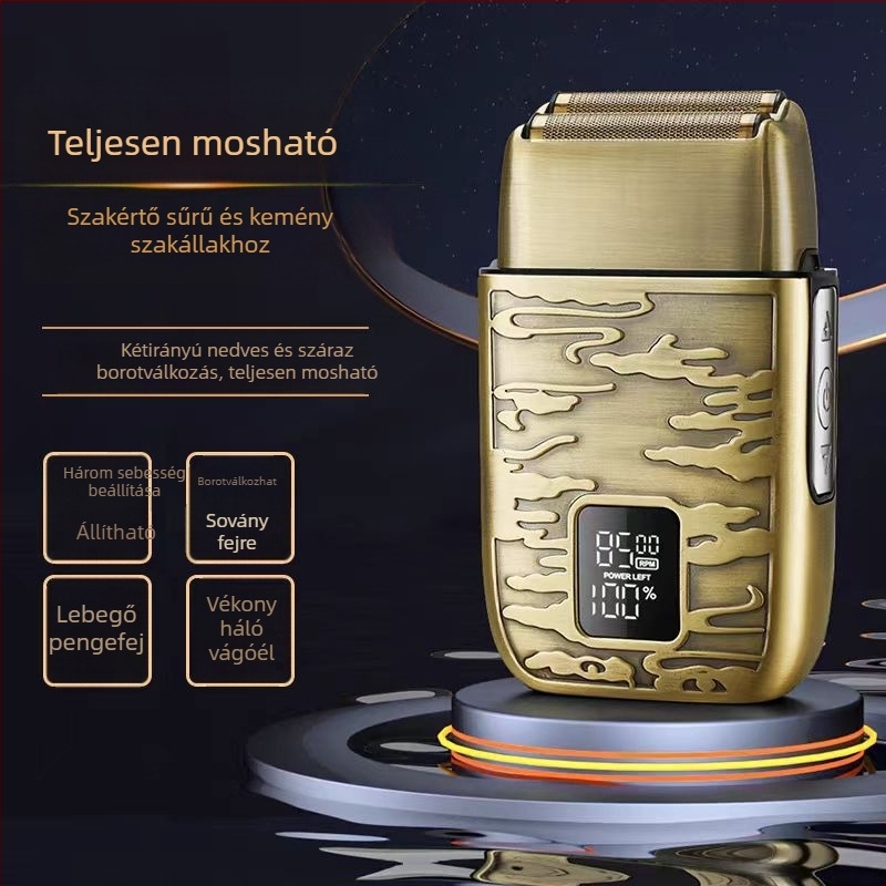 Beépített lítium akkumulátoros elektromos borotva, vízálló, rozsdamentes acél vágófej, teljes test mosásával történő tisztítás