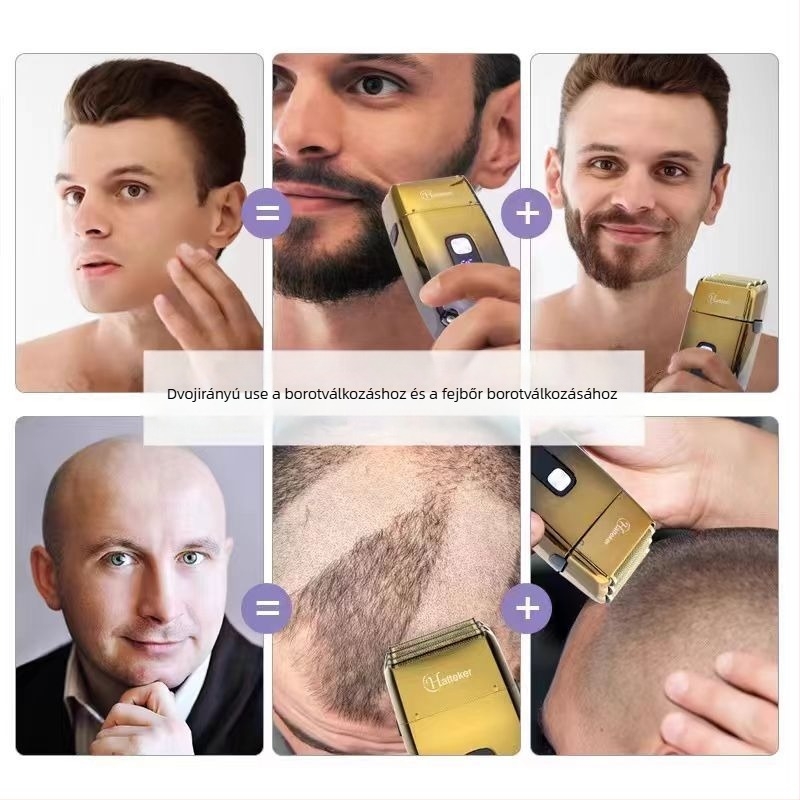 Beépített lítium akkumulátoros elektromos borotva, vízálló, rozsdamentes acél vágófej, teljes test mosásával történő tisztítás