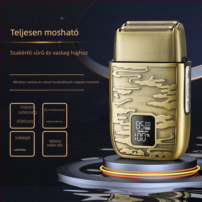 Beépített lítium akkumulátoros elektromos borotva, vízálló, rozsdamentes acél vágófej, teljes test mosásával történő tisztítás