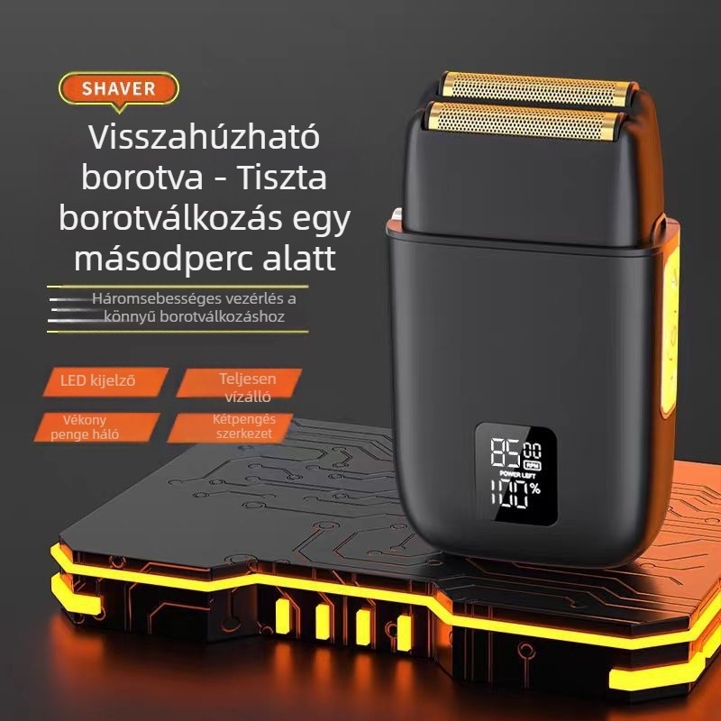 Beépített lítium akkumulátoros elektromos borotva, vízálló, rozsdamentes acél vágófej, teljes test mosásával történő tisztítás