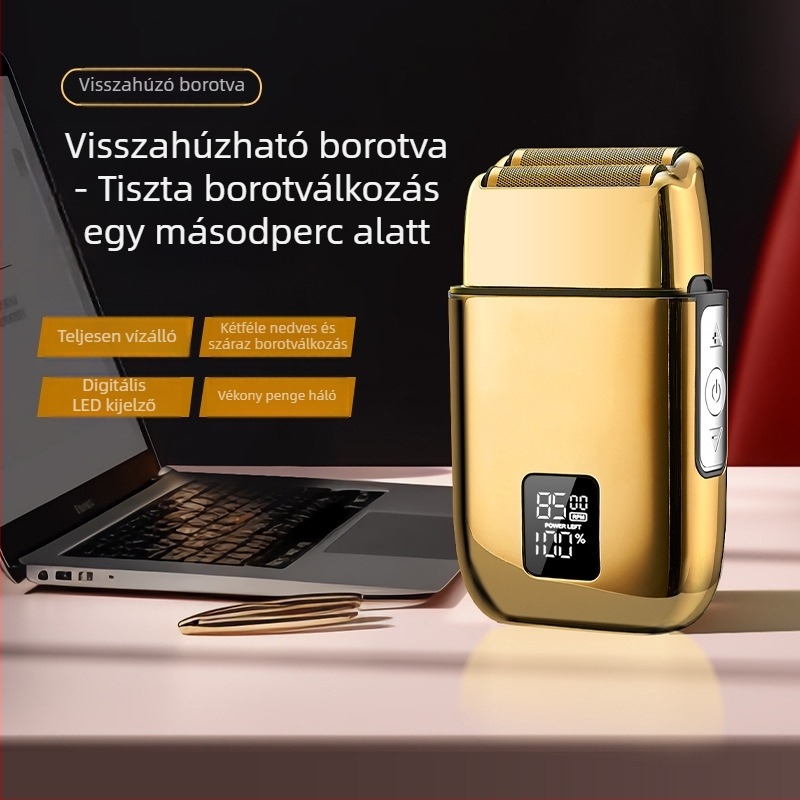 Beépített lítium akkumulátoros elektromos borotva, vízálló, rozsdamentes acél vágófej, teljes test mosásával történő tisztítás