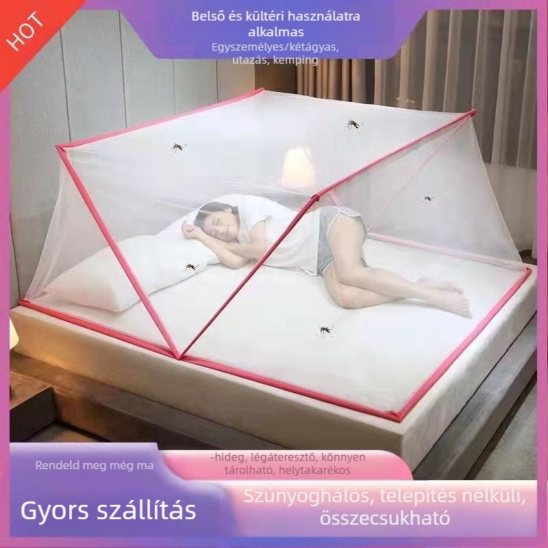 Telepítés nélküli összecsukható szúnyogháló ágyhoz — üvegszálas kivitel, keret üvegszálas csövekből