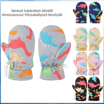 Gyerekek síkesztyűi - csúszásmentes, vízálló, meleg, dinoszaurusz mintával, téli kültéri kesztyűk 6 hónaptól 8 éves korig