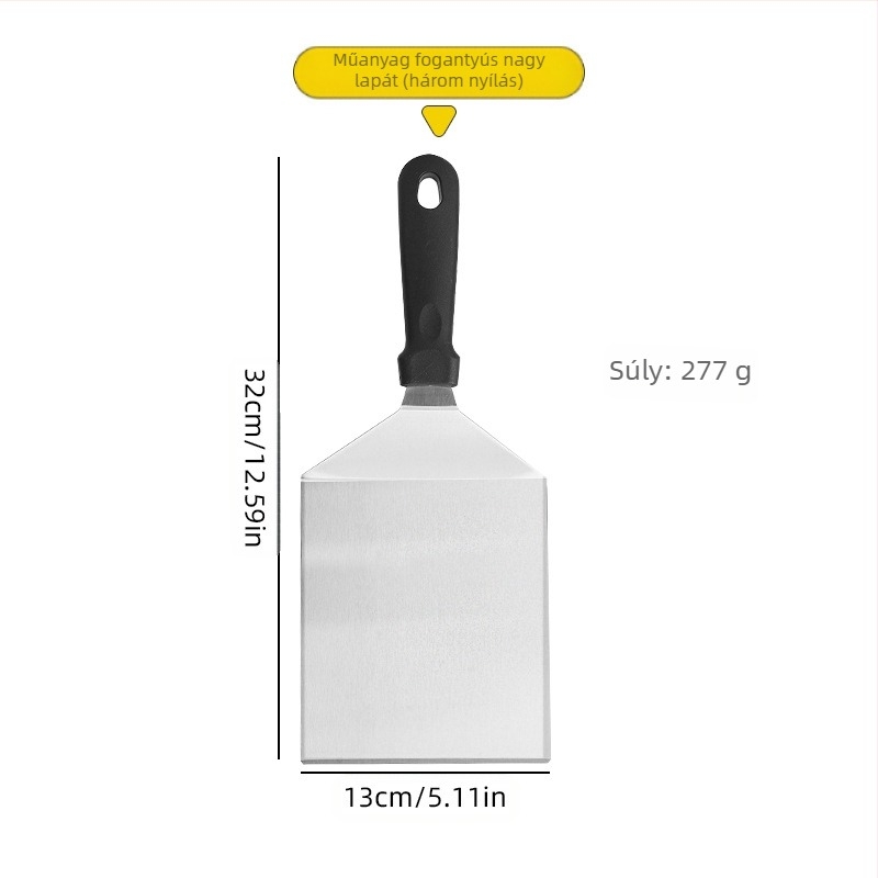 Rozsdamentes acél spatula bükkfa nyéllel, BBQ-hoz, palacsintákhoz és steakhez