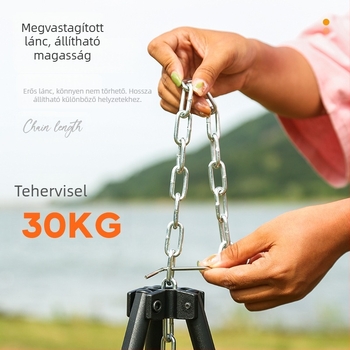 Mount Rock kültéri háromlábú tábortűz állvány edények függesztésére — alumíniumötvözet, hordozható, könnyű, kettős használat