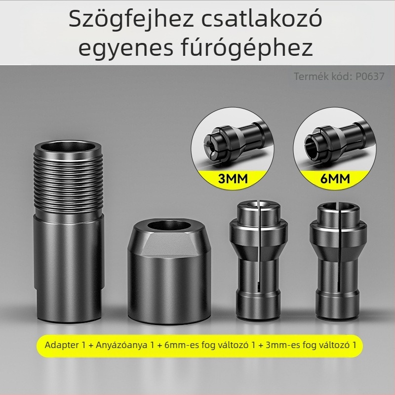 100 típusú átalakítófej egyenes csiszolóhoz — tokmány 3 mm/6 mm, acél, Xinshi Hardware