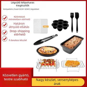 Air Fryer kiegészítők: szabálytalan alakú szilikon tál és grill 8 darabos kettős edény sorhoz