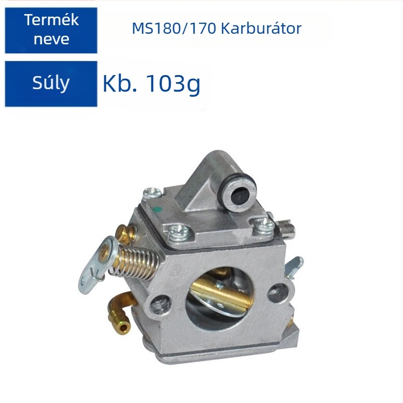 Stihl MS180 láncfűrész karburátor, kompatibil MS170, MS017 és MS018 modellekkel; MH márka, nettó tömeg 103 g