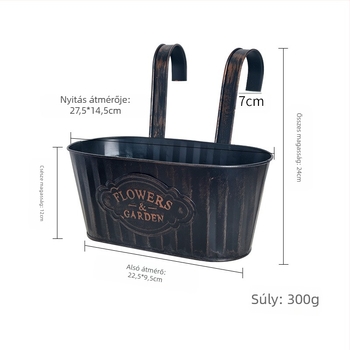 Lógó virágtartó vödör dupla kampóval, levehető, vasból, pasztorális stílusú, alkalmas otthonra, kertbe és irodába